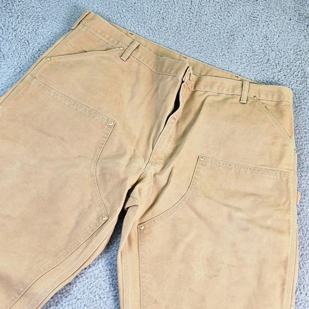 Vintage Carhartt Mens 44x32 Beige Double Knee Carpenter Workwear Pants USA Made